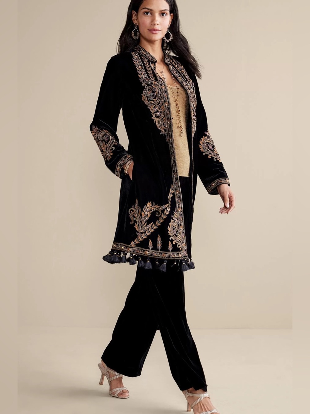 Soft Surroundings Belcastel Black Velvet Embroidered Beaded Jacket PS Small